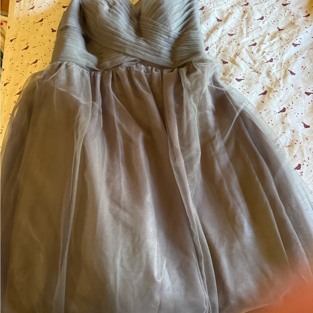 Strapless Tulle Cocktail Dress in Dusty Gray